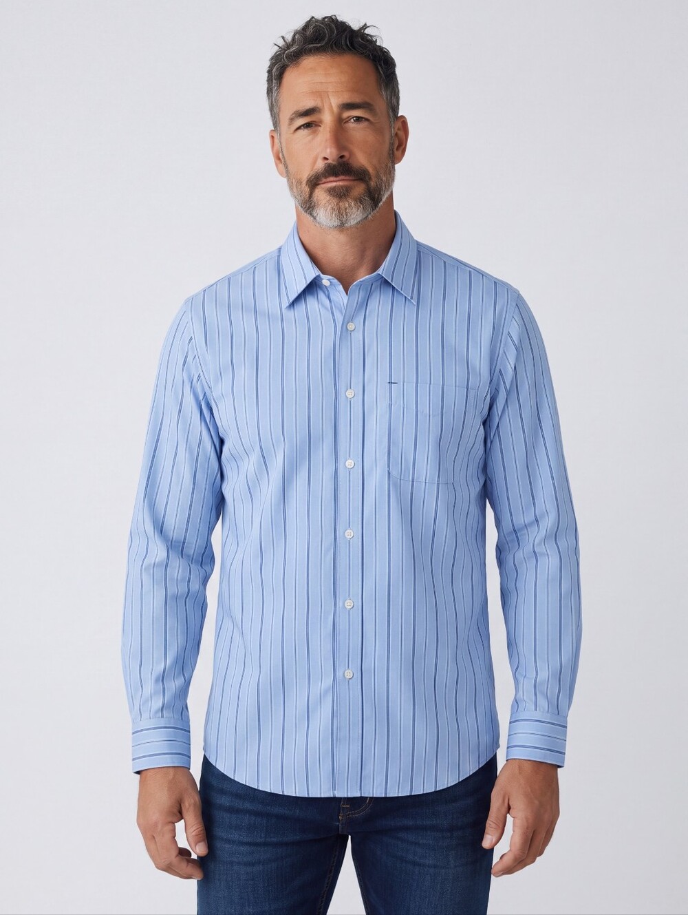 Van Heusen Light Blue and White Striped Button-Down Shirt